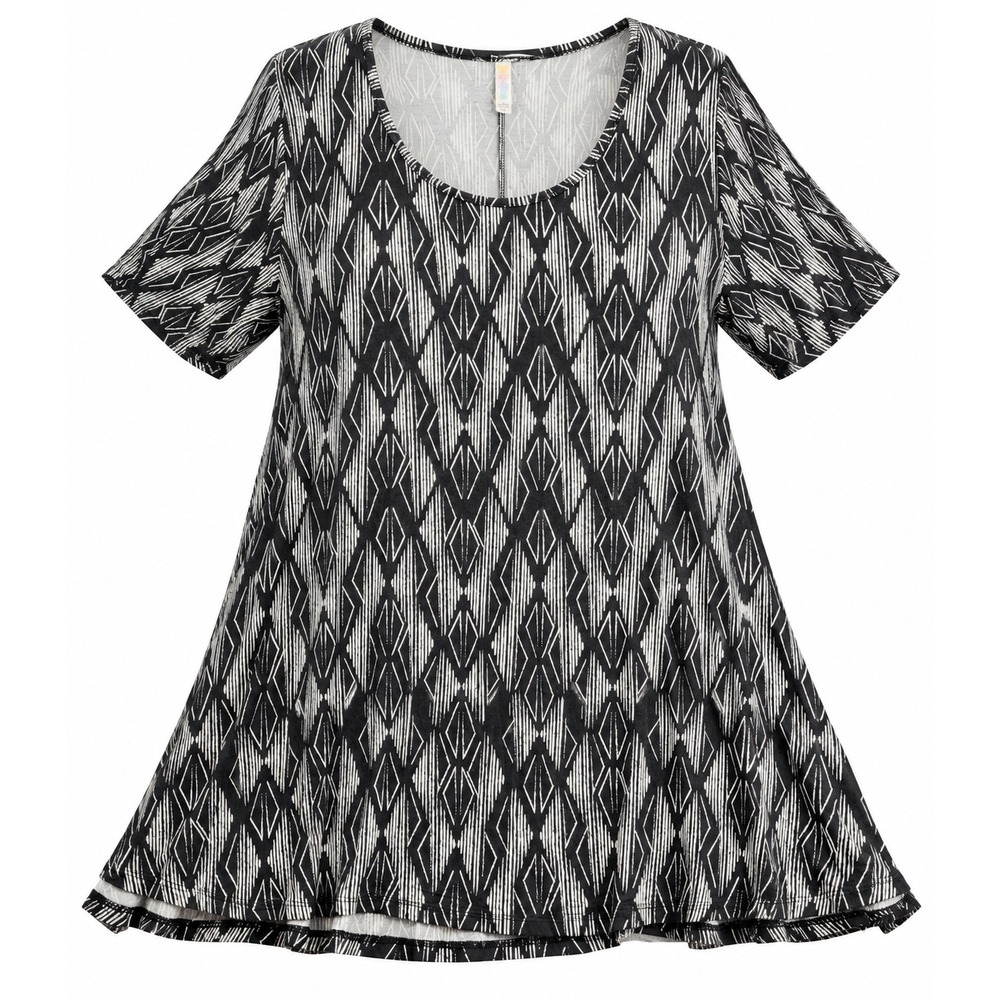 LuLaRoe Irma Tunic Top XL Black White Geometric Diamond Short Sleeve Stretchy